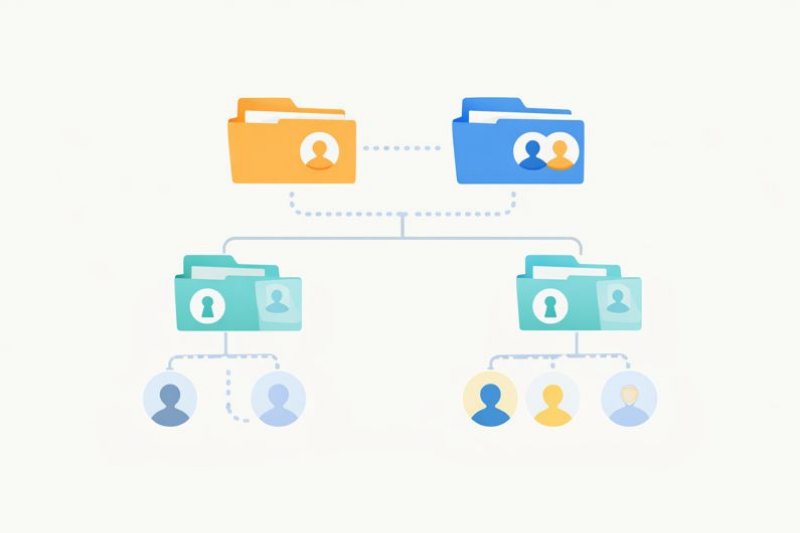 Shared family record hierarchy showing multi-generational structure
